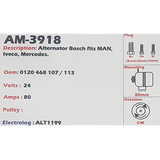 Alternator DAF / MAN / Iveco / Mercedes-Benz 24V 80A N1 - AM-3918