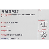Alternator John Deere 12V 200A E10 - AM-3931