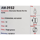 Alternator Kia K2700 2004 12V 60A - AM-3932