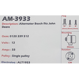 Alternator John Deere / Claas / Hatz 12V 33A G1 - AM-3933