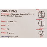 Alternator Toyota Quantum/Hilux 2.7L Petrol 12V 90A - AM-3965