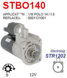 Starter Volkswagen Polo 1.4L - 1.6L 16V DB 12V 9T 1.1KW  - STBO140