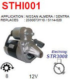 Starter Nissan Sentra Almera Primera NX 1.6L (1989-1992) 12V 8T 1.4KW  - STHI001